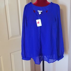 Dizzy Lizzy sheer cobalt blue cutout blouse